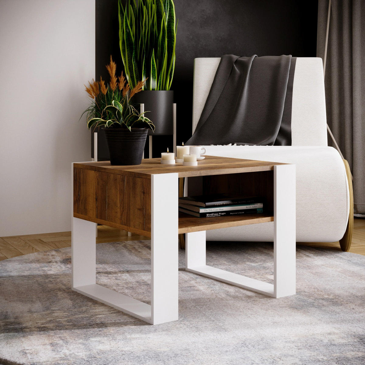 COUCHTISCH KARO 65 - Alteiche/Weiß, Holz (53.6/65/45cm) - Mat-Haus