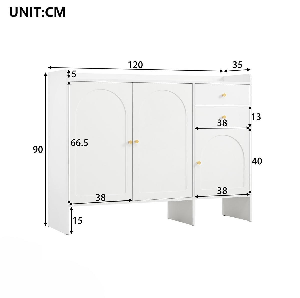 SCHUHSCHRANK 120/35/90 cm aus MDF und Spanplatte mit 3 Türen, 2 Schubladen und Kippschutz, Weiß - Weiß, Holzwerkstoff (120/90/35cm) - Redom