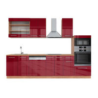 KUHINJSKI BLOK Fame-Line Bordo Sjajna / Zlatna Snaga Hrasta 300 cm s visokim ormarićem, RP Hrast - hrast medunac/bordo, drvni materijal (300/153.6/60cm) - Vicco