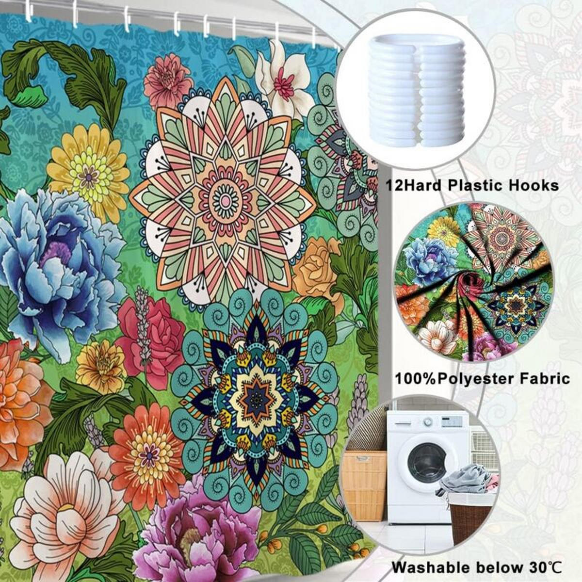 DUSCHVORHANG Boho abstrakt floral schimmelresistent wasserdicht Polyester waschbar mit Haken - Multicolor, Textil (180/180cm) - MCBOSON