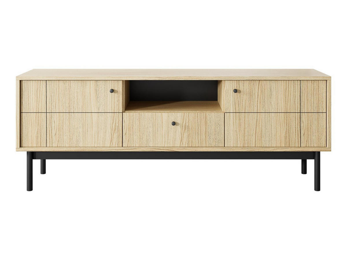TV-SCHRANK Panda Hellbraun, Schwarze Beine, Tv-Tisch mit Schublade - Hellbraun/Schwarz, Holzwerkstoff (154/57/39cm) - Bettso