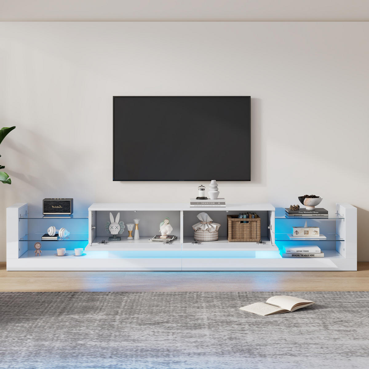 TV-SCHRANK mit LED-Beleuchtung 181 cm Hochglanz Weiß 2 Klappen - Weiß, Holzwerkstoff (38/38/181cm) - Beauniv