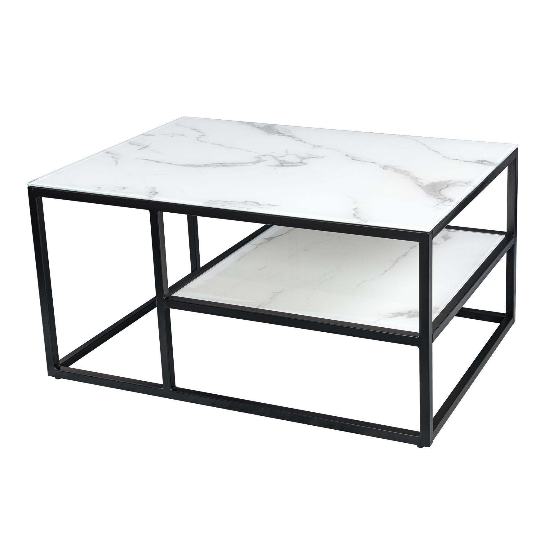 COUCHTISCH BOUTIQUE Marmor rechteckig Weiß 90cm - Schwarz/Weiß, Glas/Metall (60/90/45cm) - riess-ambiente
