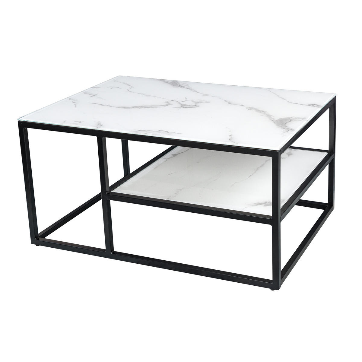 COUCHTISCH BOUTIQUE Marmor rechteckig Weiß 90cm - Schwarz/Weiß, Glas/Metall (60/90/45cm) - riess-ambiente