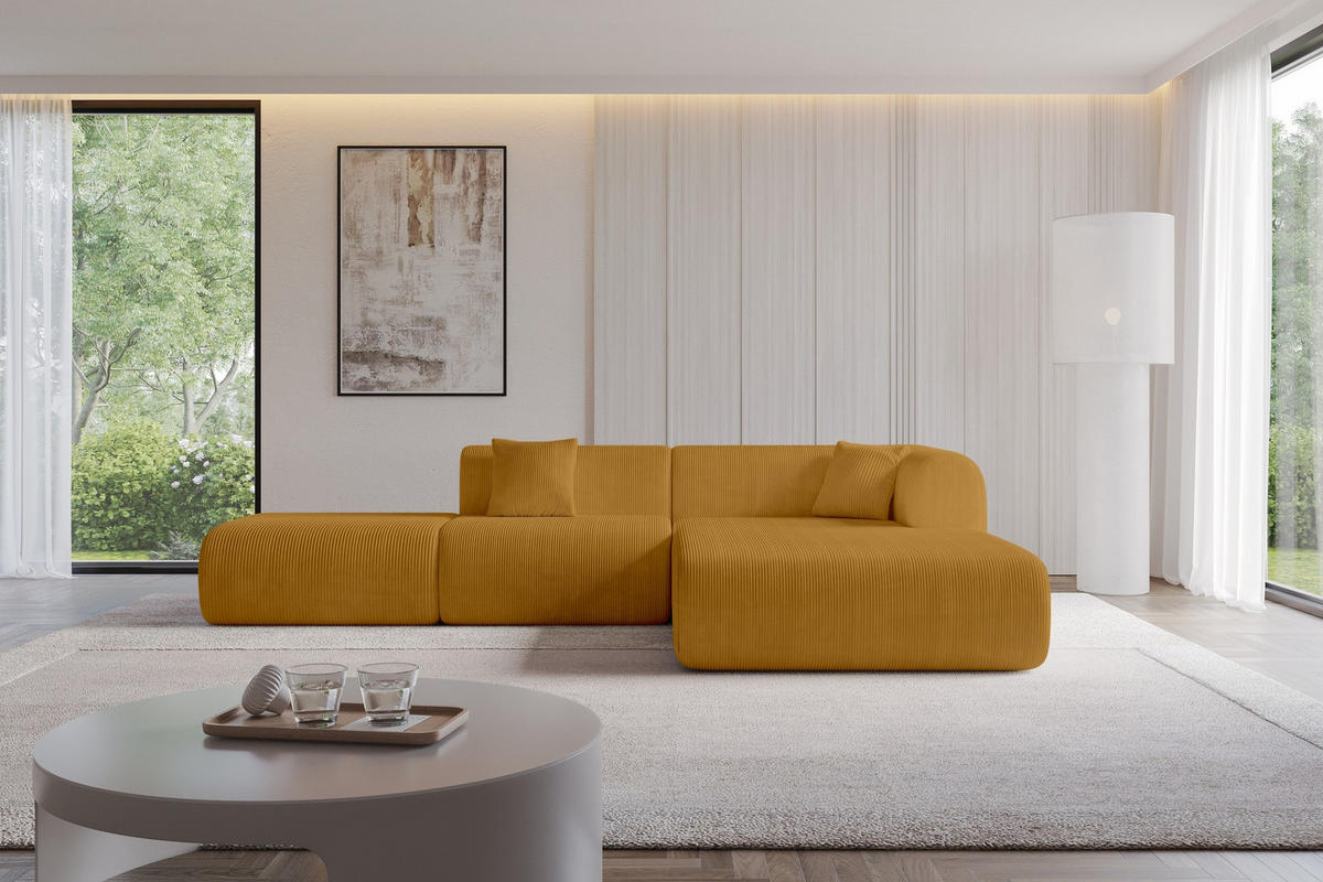 ECKSOFA Ottomane Rechts OVLY-L 289x176x71 Senfgelb Cord - Currygelb/Dunkelgelb, Holzwerkstoff/Kunststoff (289/176cm) - ALTDECOR