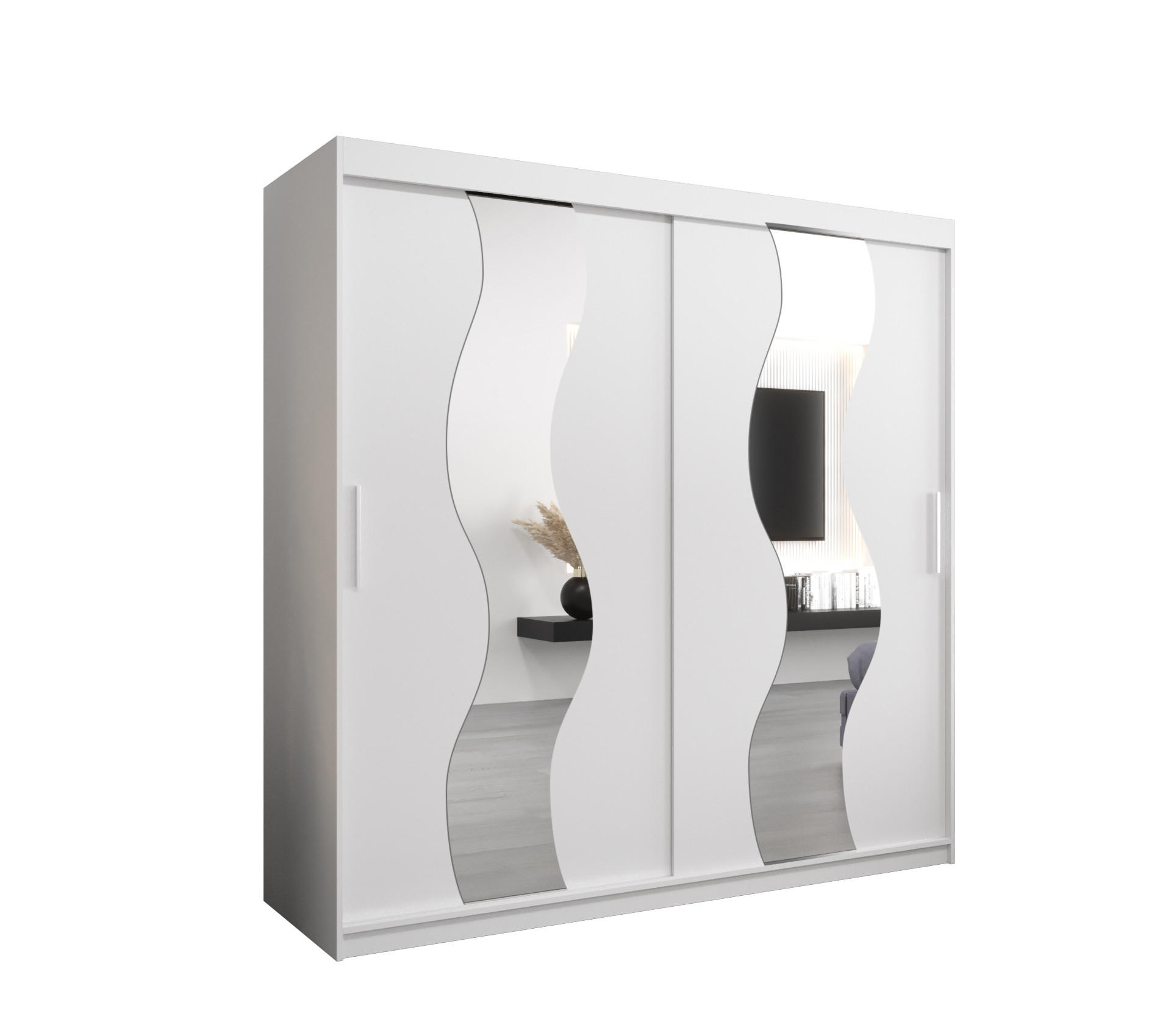 Möbel Kryspol Schwebetürenschrank Weiß 200x200x62 cm