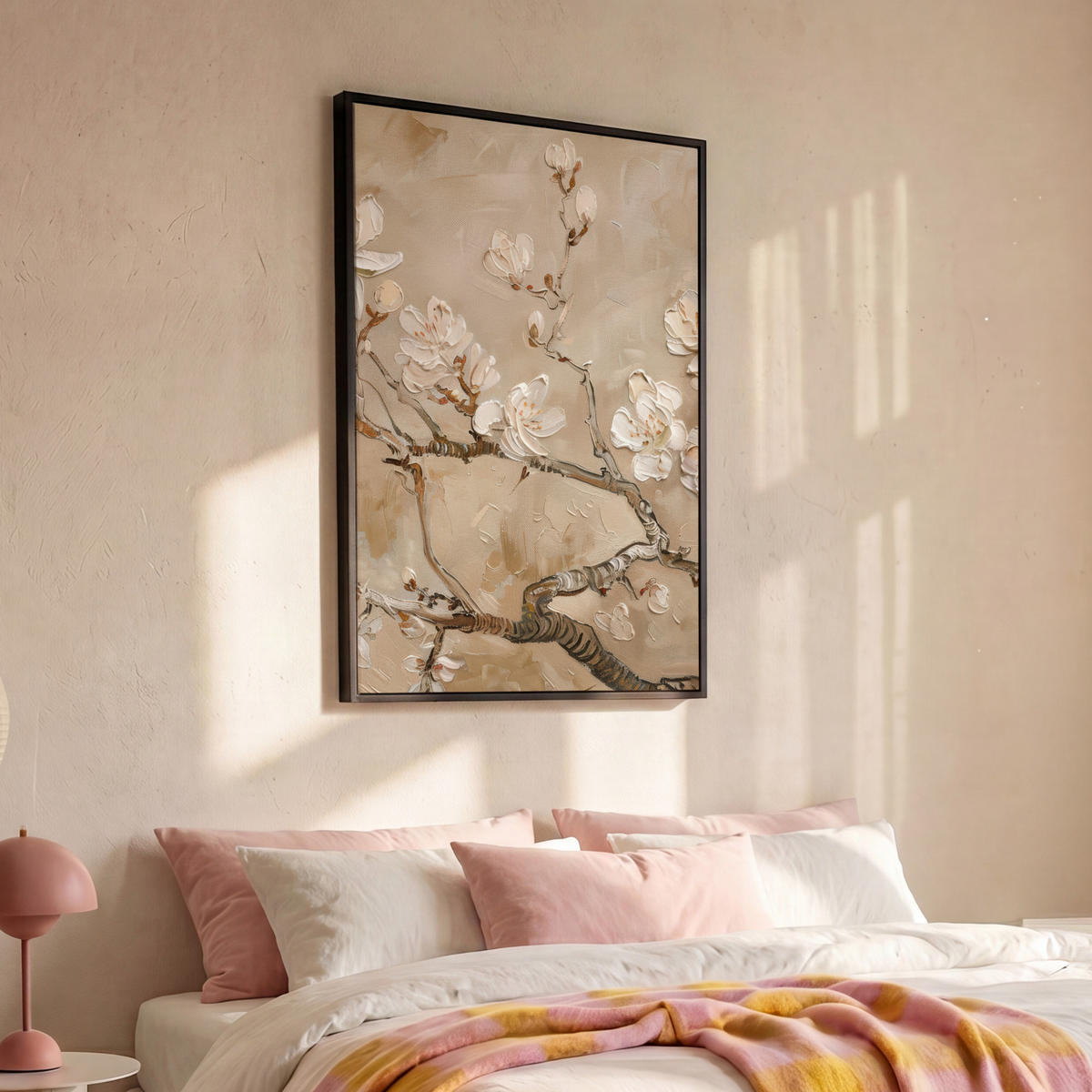 LEINWAND Bilder mit Rahmen - Blumen - Modern - Beige - Weiß - Blüte - 100x150 - Beige, Textil (100/150cm) - MuchoWow