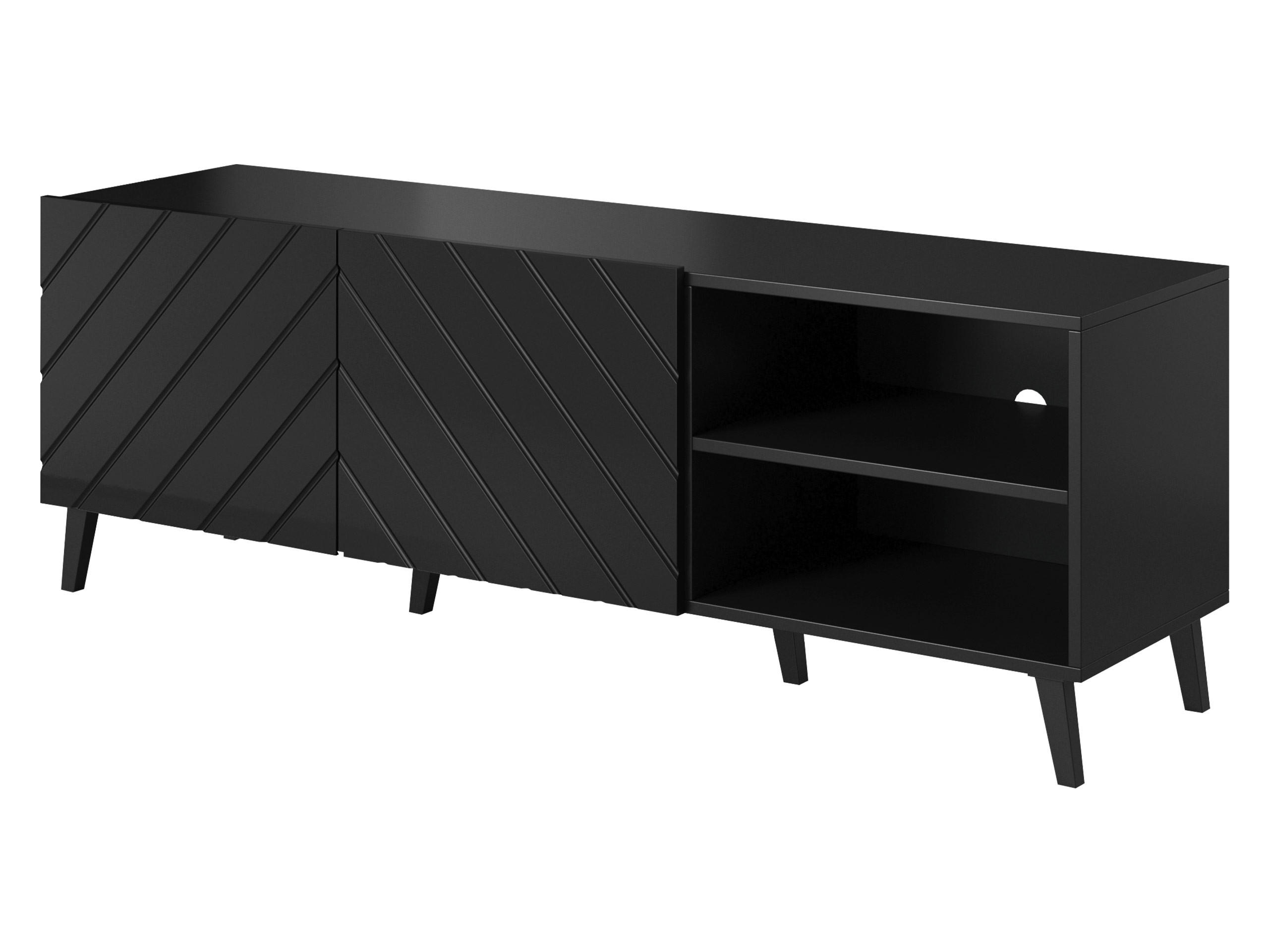 Mirjan24 Tv-Lowboard Schwarz, Schwarz Hochglanz 150x52x42 cm