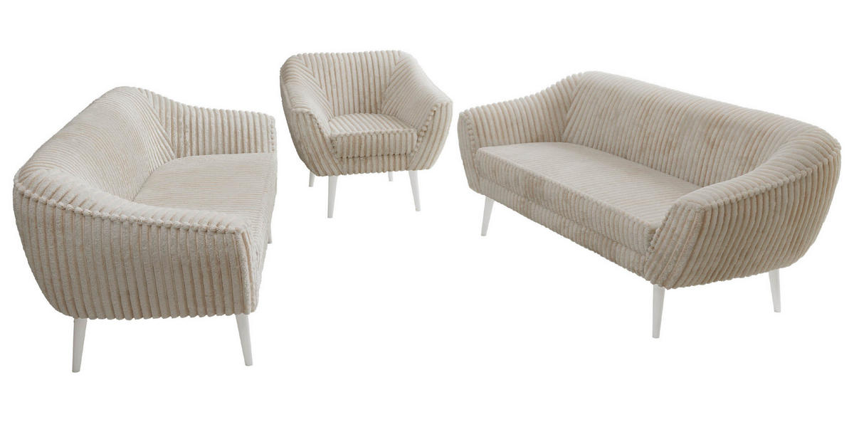 SEDACÍ SOUPRAVA 3+3+1 PIRS - Béžová Manšestr - Bílé nohy - bílá/krémová, kompozitní dřevo/textil (180/75/74cm) - MKS