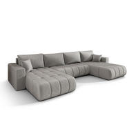 ECKSOFA LARA PREMIUM U-Form hellgrau Velours Monolith 84 - Schlaffunktion, Bettkasten - Hellgrau, Textil (385/175cm) - Cornero