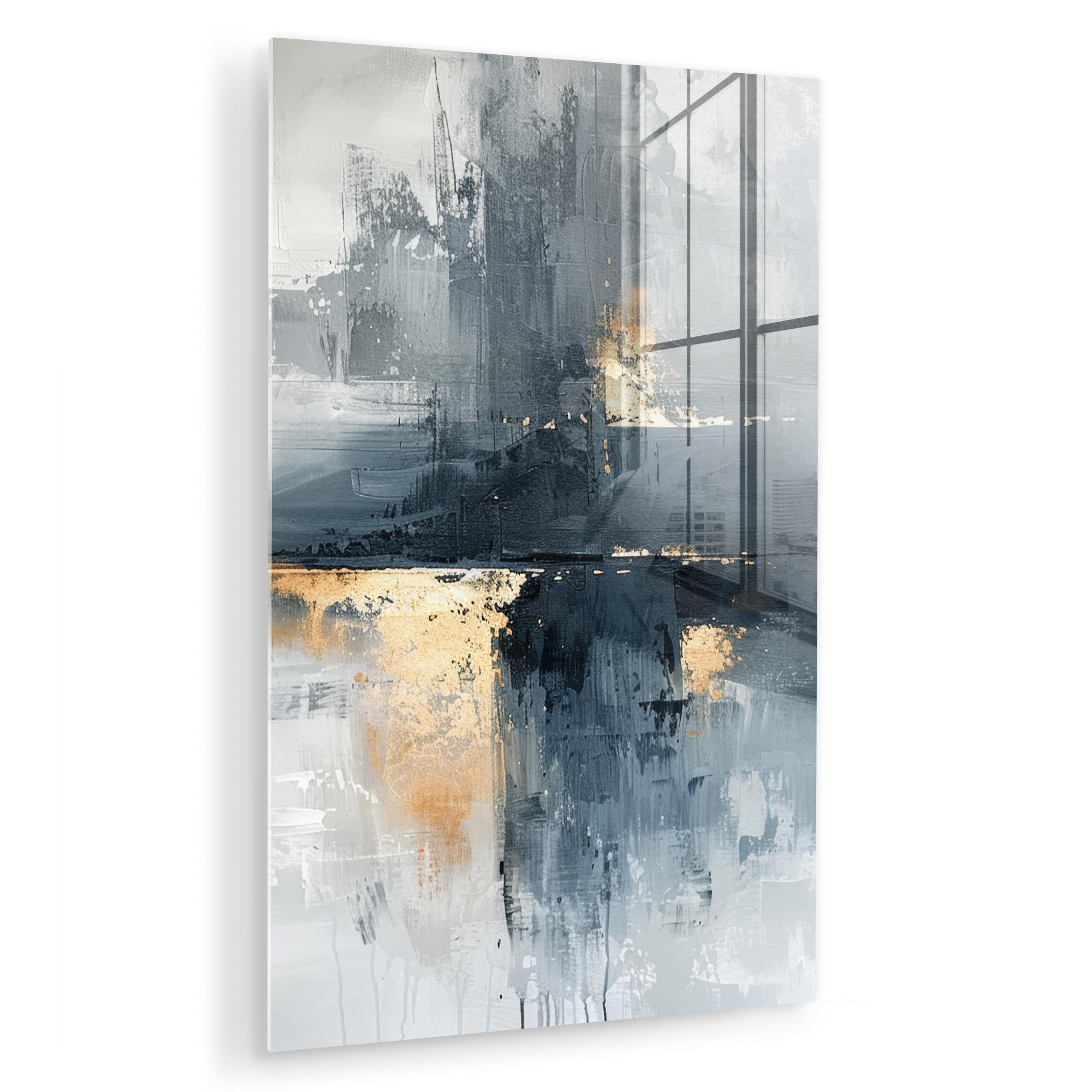 ACRYLGLASBILD Kunst - Grau - Gold - Abstrakt 60x90 cm - Dunkelgrau, Glas (60/90cm) - MuchoWow