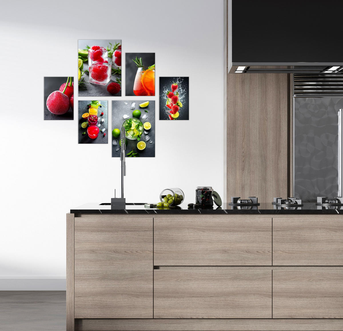 BILDERSET 6er-Set 30x40 cm + 20x30 cm Cocktails Küche - Anthrazit, Kunststoff (105/85cm) - artissimo