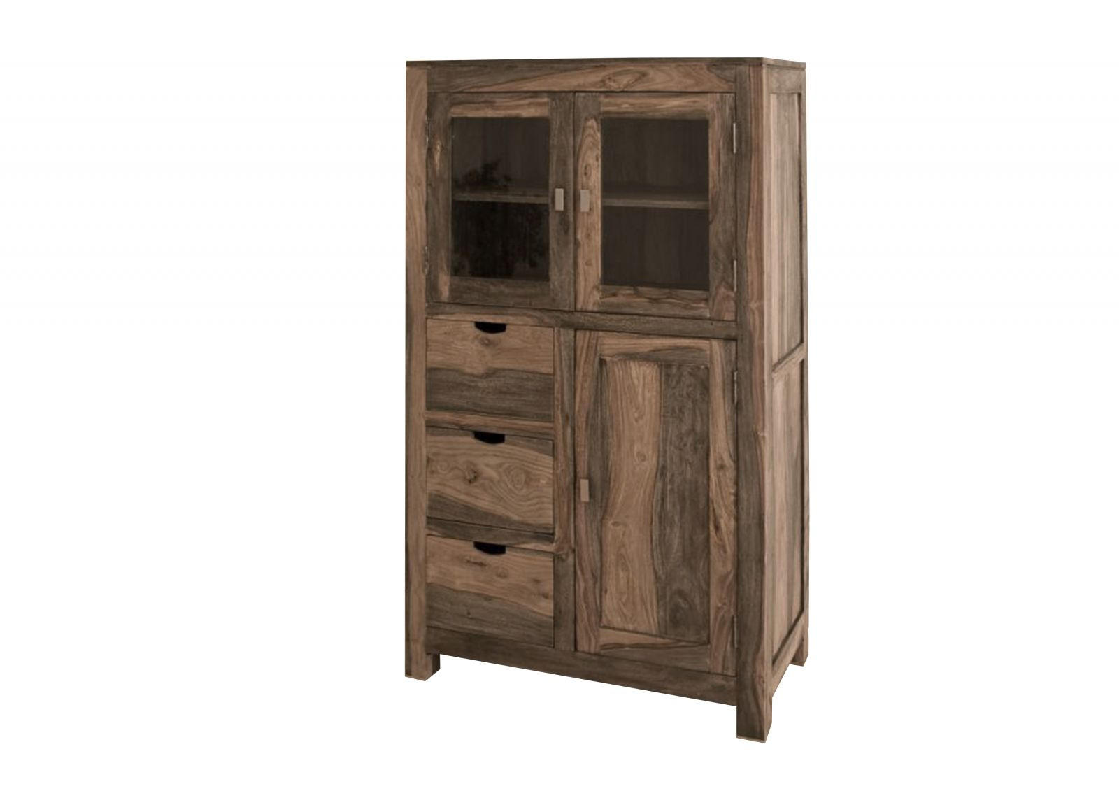 VITRINE Sheesham 90x45x148 grau geölt NATURE GREY #62 - Grau, Holz (90/148/45cm) - Massivmoebel24