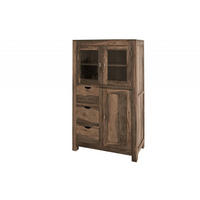 VITRINE Sheesham 90x45x148 grau geölt NATURE GREY #62 - Grau, Holz (90/148/45cm) - Massivmoebel24