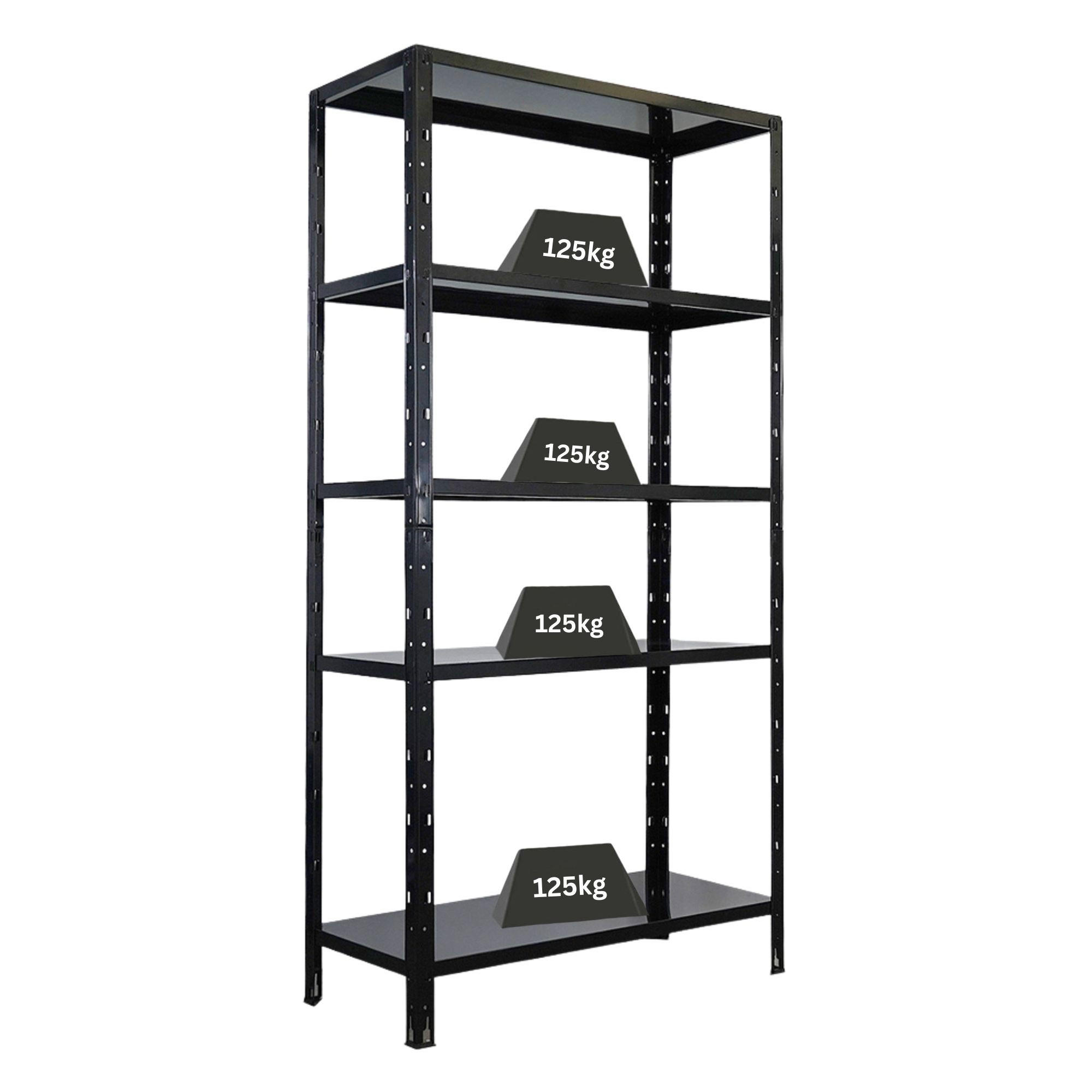 SCHWERLASTREGAL Ares 180x90x40cm 5 Stahlplatten-Ebenen Fachlast 125 kg Schwarz - Schwarz, Metall (90/180/40cm) - PROREGAL