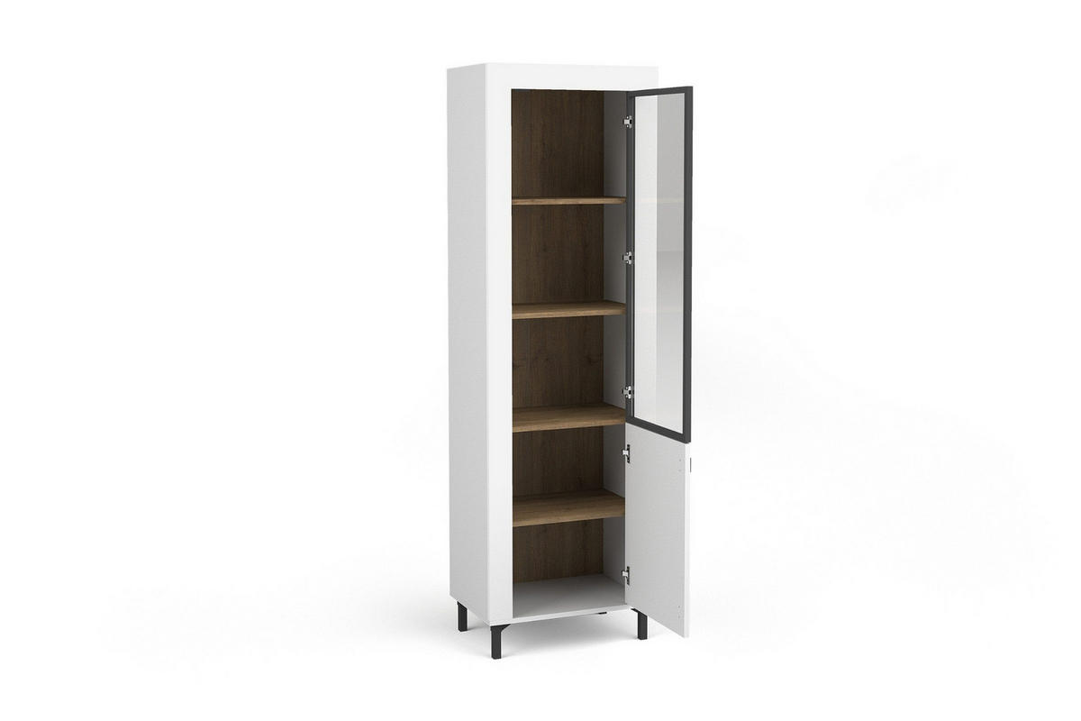 VITRINE MONI 03 in Weiß / Eiche Whiskey matt 60/168/40 cm mit LED - Weiß, Holzwerkstoff (60/169/40cm) - Deine Möbel 24
