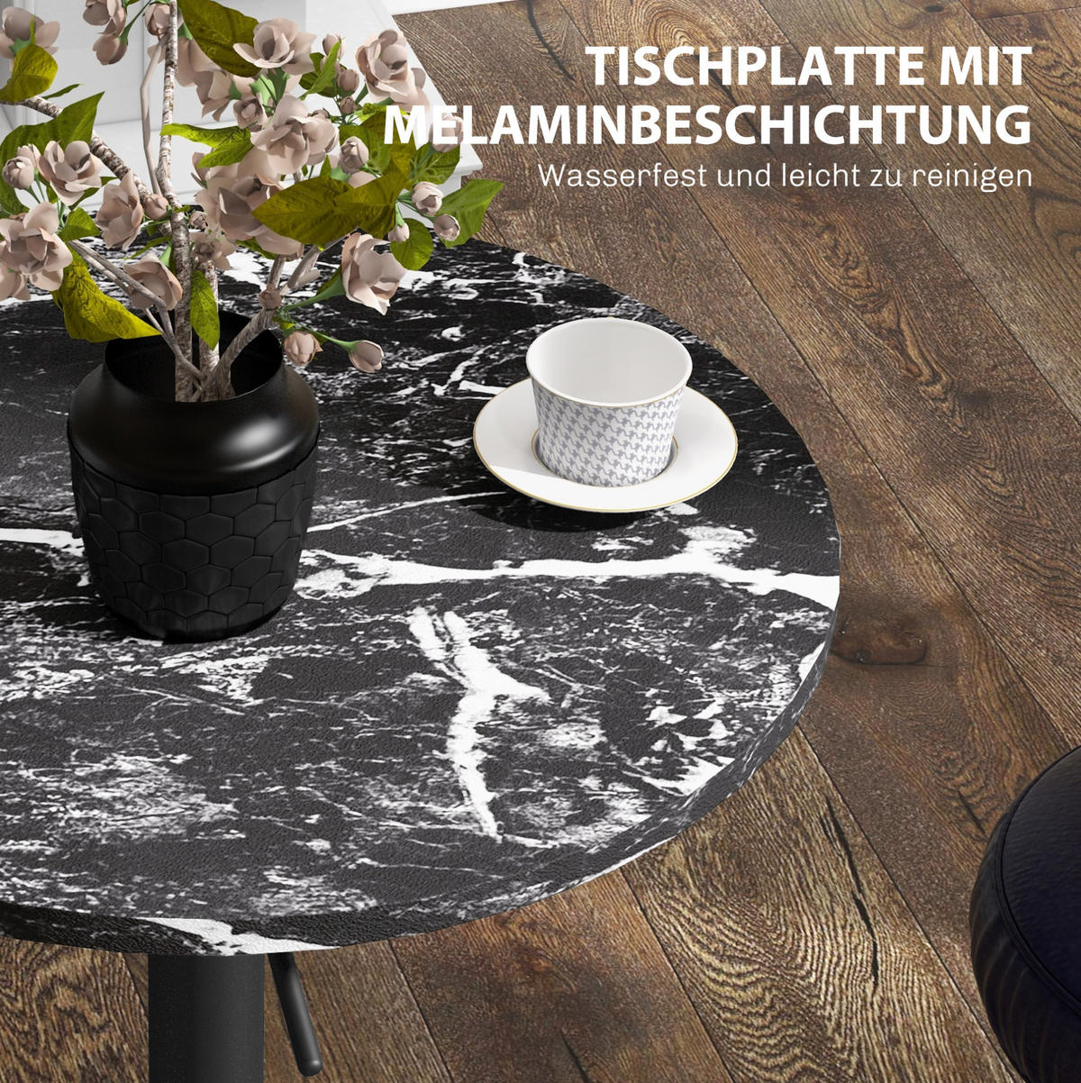 COUCHTISCH Ø60 cm schwarz aus Holzwerkstoff mit Höhenverstellung - Schwarz, Holzwerkstoff (60/60/93.5cm) - OKMYHOME