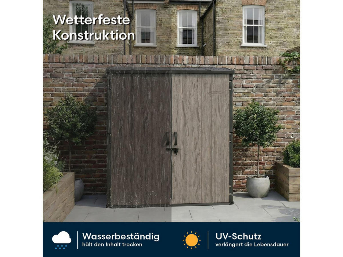 GERÄTESCHRANK 179 x 112 x 197 cm kompakt mit breiter Doppeltür in Holzoptik, 3 m³ Stauraum, anthrazit - Braun, Kunststoff (114/33/197cm) - Suncast