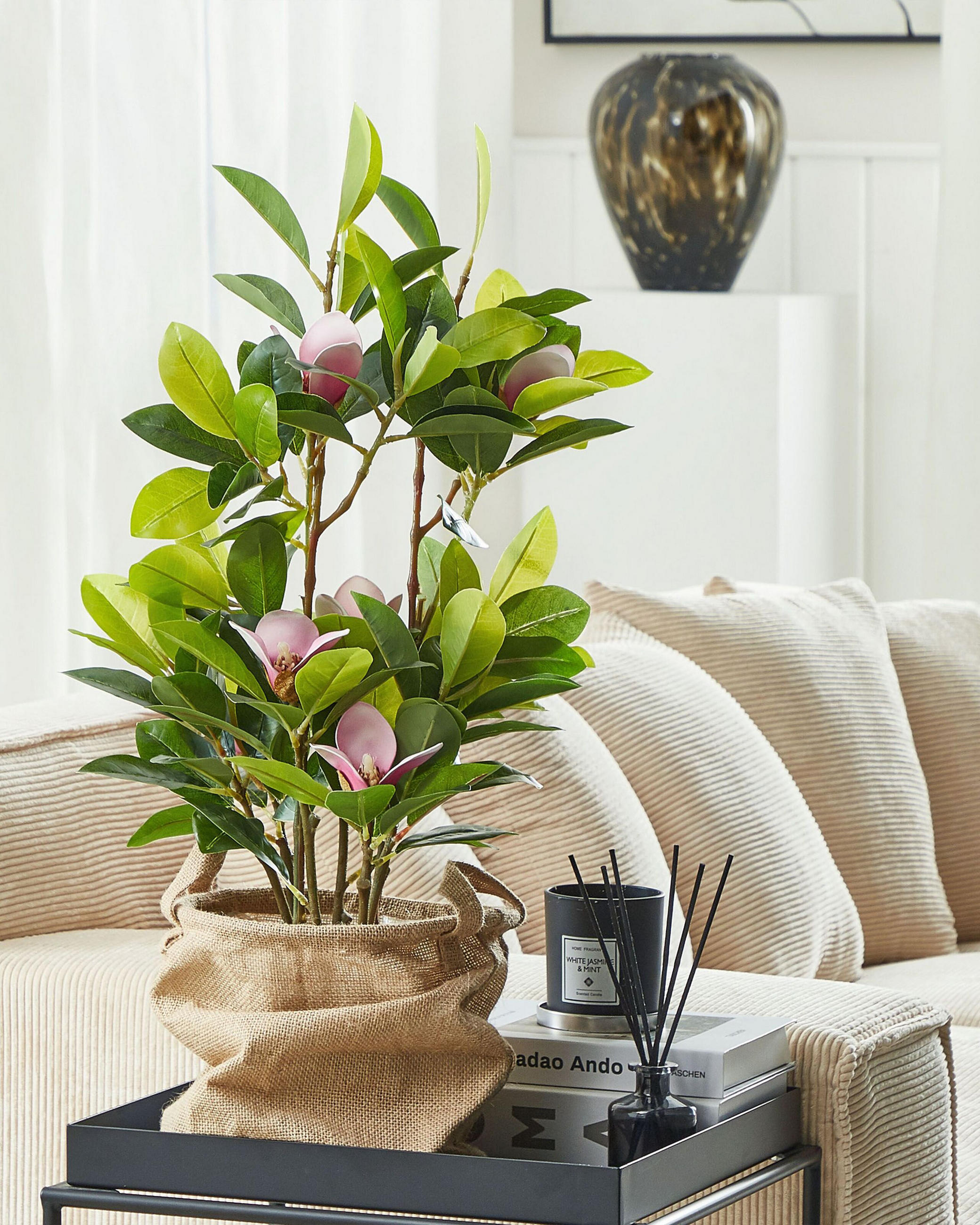 KUNSTPFLANZE im Blumentopf 70 cm Grün/Schwarz Magnolia - Schwarz/Grün, Kunststoff (70cm) - Beliani