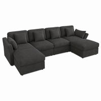 SOFA mit Hocker U-Form 290 x 159,5 x 89 cm Grey - Grau, Holz (159.5/89/290cm) - Meubliv