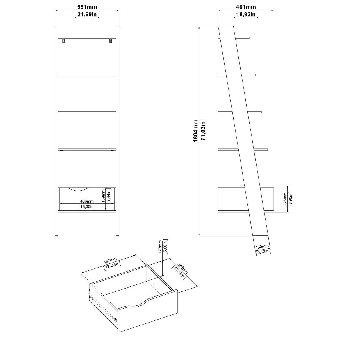 BÜCHERREGAL mit 4 Einlegeböden, 1 Schublade weiß und Eiche Dekor billund 55,1/48,1/180,4 cm - Weiß, Holzwerkstoff (48.1/180.4/55.1cm) - Calicosy