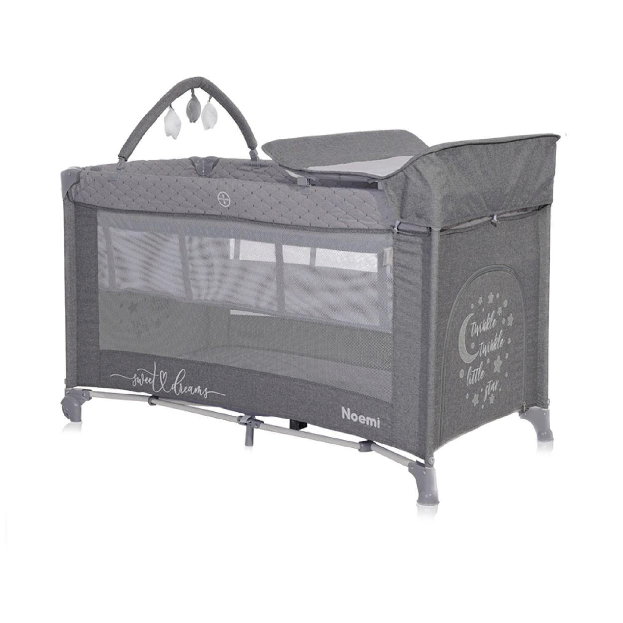 REISEBETT Noemi 2 Ebenen dunkelgrau Wickelauflage, Spielbogen, Tragetasche, Räder - Grau, Kunststoff (69/127cm) - Lorelli