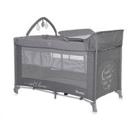 REISEBETT Noemi 2 Ebenen dunkelgrau Wickelauflage, Spielbogen, Tragetasche, Räder - Grau, Kunststoff (69/127cm) - Lorelli