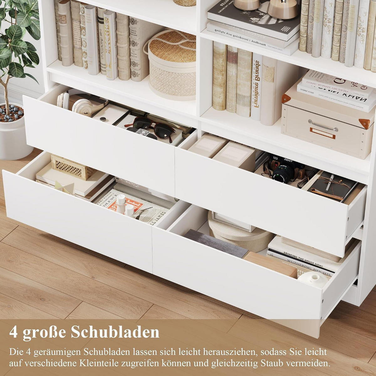 BÜCHERREGAL mit 4 Schubladen weiß 120 x 30 x 180 cm - Weiß, Holzwerkstoff (120/180/30cm)