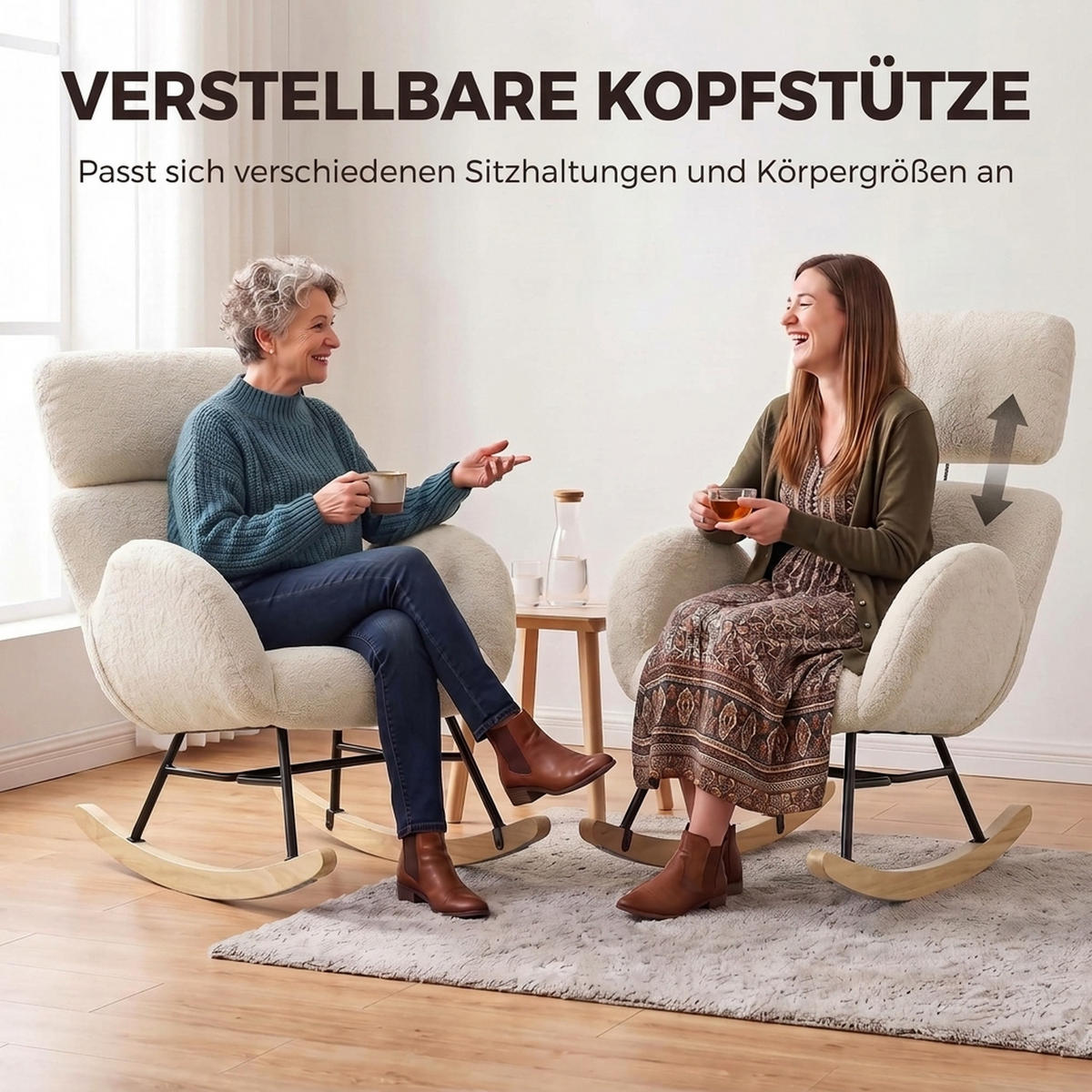 SCHAUKELSTUHL Polyester Cremeweiß - Dunkelgrau/Walnussfarben, Holz/Textil (71/100/90cm) - HOMCOM