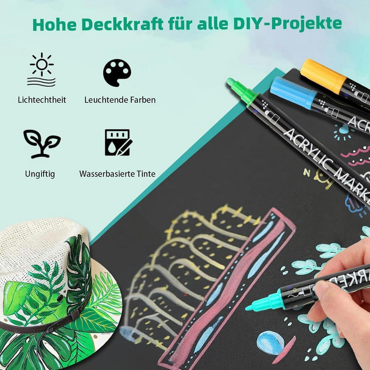 ACRYLSTIFTE Set 48 Farben Doppelspitze Wasserfest - Multicolor, Kunststoff (1/1/16.5cm)