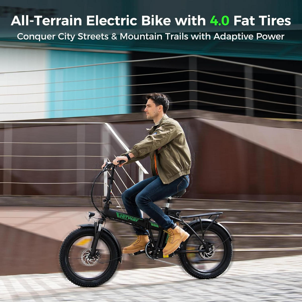 E-BIKE BK11M Klapprad 20 × 4,0 Zoll mit 48V15Ah Akku Max 45-100km - Grün, Metall (30cm) - HITWAY