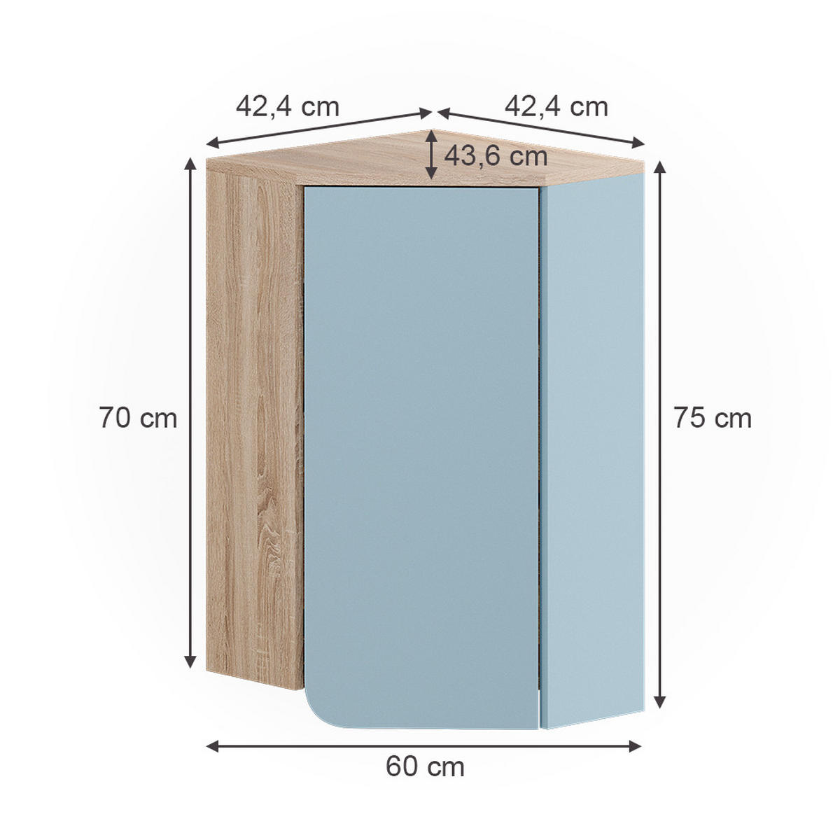 BADSCHRANK Karen Blau-Grau 42.4 x 75 cm mit Tür und offenen Fächern - Dunkelblau/Sonoma Eiche, Holzwerkstoff (42.4/75/42.4cm) - Vicco