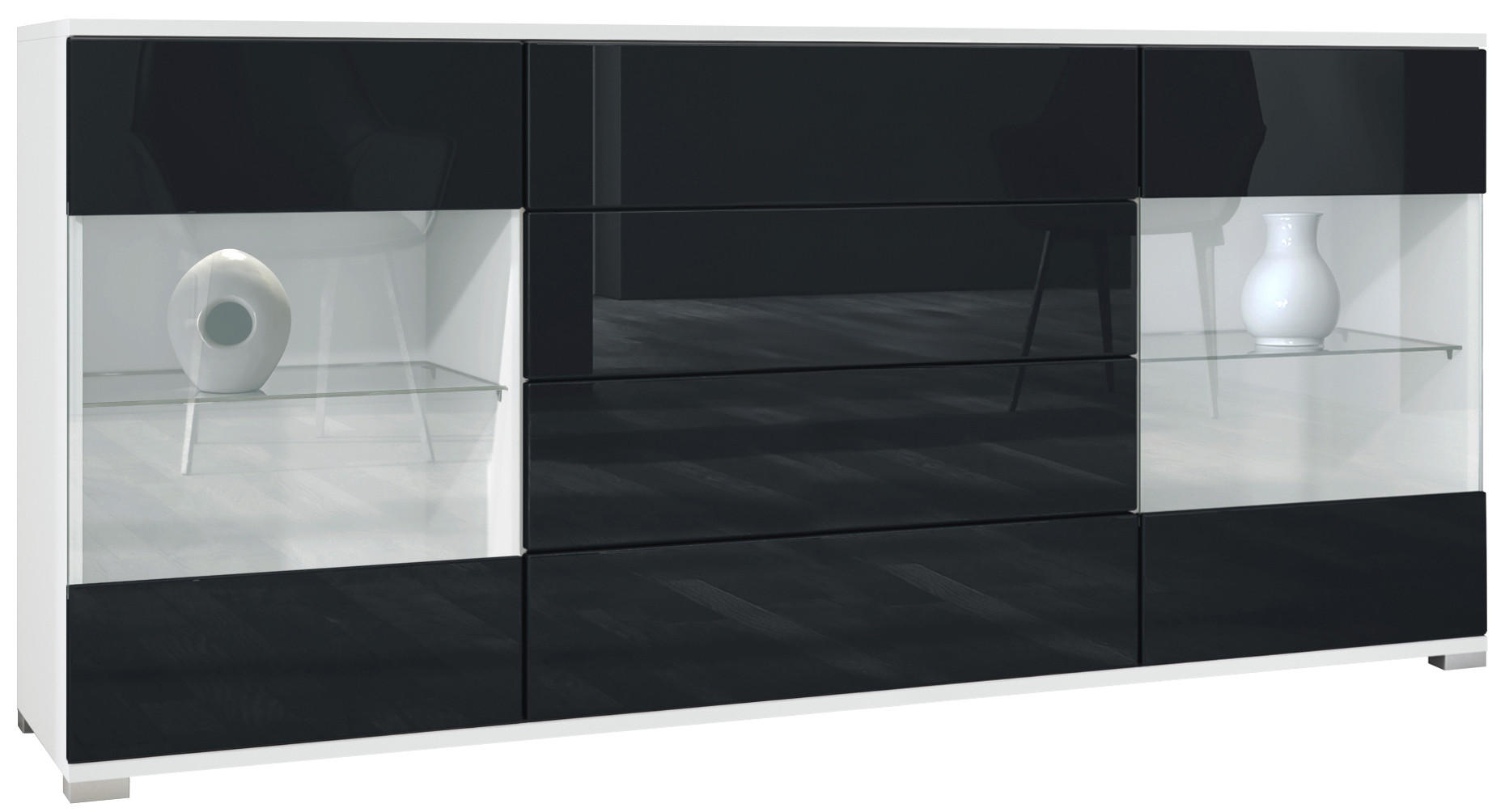 Vladon Sideboard Schwarz Hochglanz 166.5x75.5x35 cm