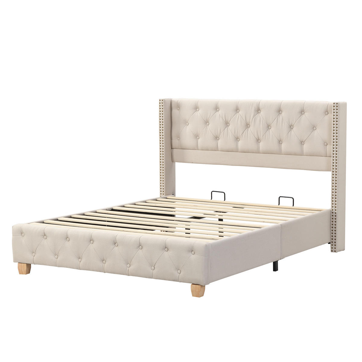POLSTERBETT mit Kopfteil 160x200 cm Leinen Beige - Beige, Metall (160/200cm) - Meubliv