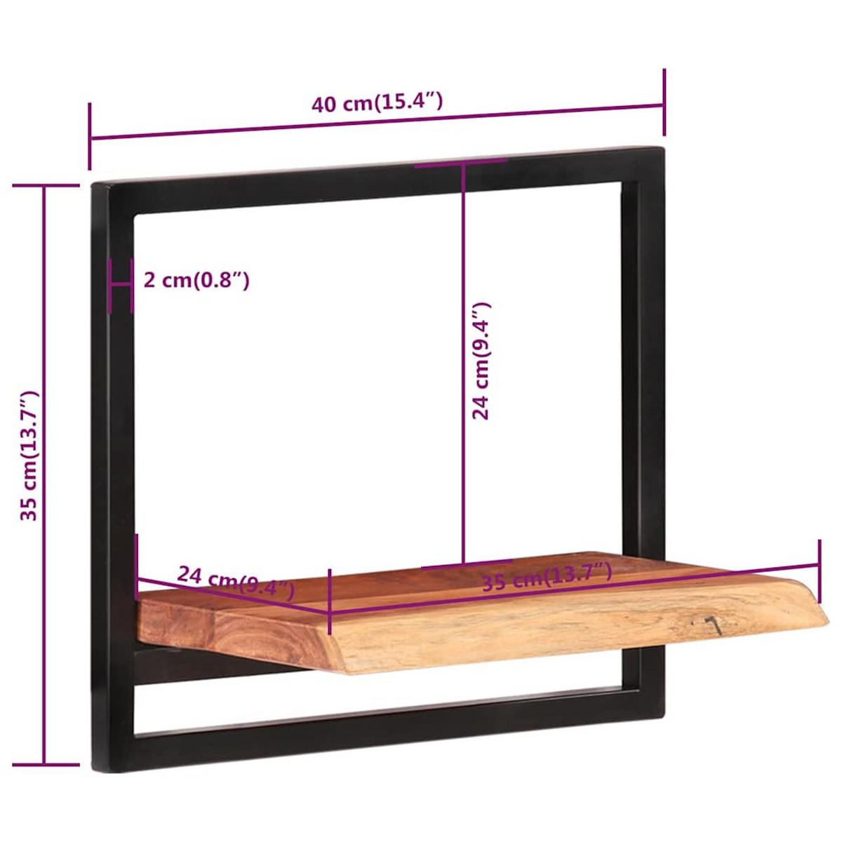 WANDREGALE 2Er Set 40/24/35 Cm Massivholz Akazie Und Stahl - Braun, Holz (24/35/40cm) - vidaXL