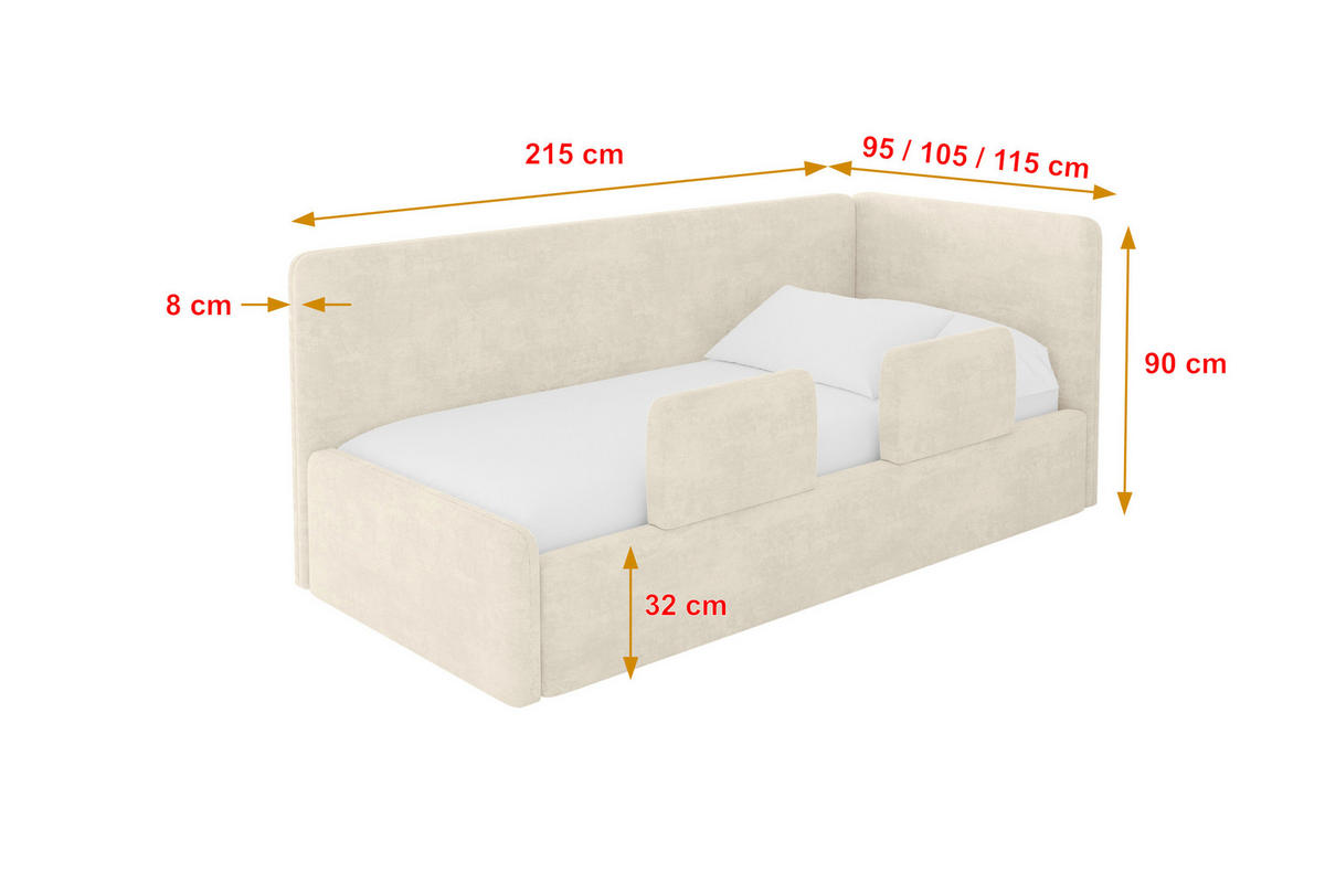 EINZELLBETT Jugendbett mit Bettkasten und Matratze H3/H4, Links - NORY 90x200 Beige - Beige, Holzwerkstoff/Textil (90/200cm) - ALTDECOR