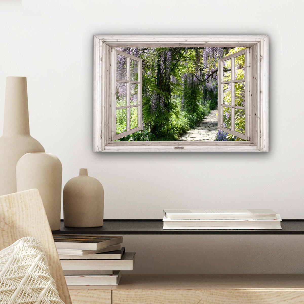 LEINWANDBILD Blauer Regen - Blumen - Aussicht - Baum - Frühling 30x20 cm - Grün, Textil (30/20cm) - MuchoWow