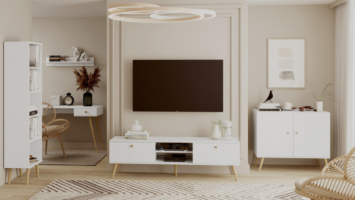 TV-SCHRANK Ikon Weiß mit Schubladen - Weiß, Holzwerkstoff (170/50/41cm) - Bettso