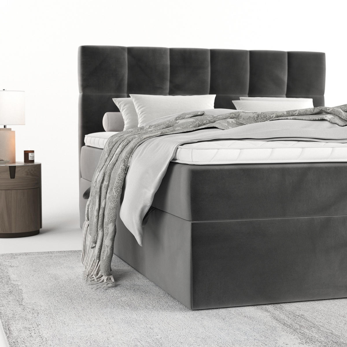 POSTEL BOXSPRING VARENO 180/200 Šedá - šedá/černá, kov/dřevo (180/200cm) - AltaBeds