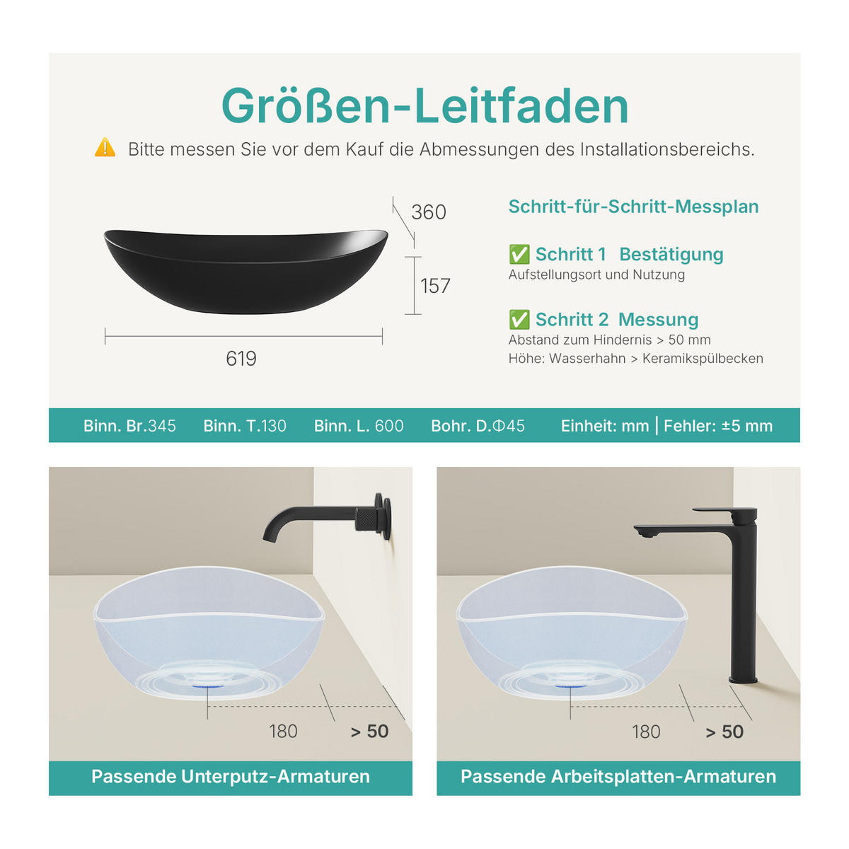 WASCHBECKEN Oval Keramik Mattschwarz 61.5 /36/15.5 cm - Schwarz, Keramik (36/15.5/61.5cm) - EMKE