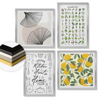 WANDBILDER 4er Set - 50x50 cm & 40x60 cm Silberner Rahmen - Küchenkräuter-Zitronen-Malerei - Silberfarben, Kunststoff (50/50cm) - ArtPrintCave