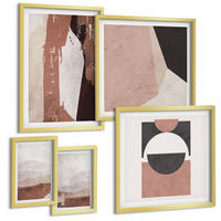 BILDER SET 5er Set - 50x50 cm & 20x30 cm & 40x60 cm Goldrahmen - Abstrakte braune Muster - Goldfarben, Kunststoff (40/60cm) - TULUP