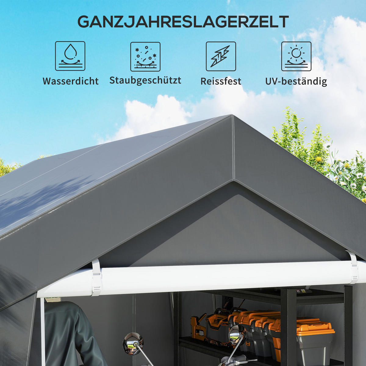 CARPORT Zeltgarage 3x3 m Wasserdicht Garagenzelt mit Rolltür Belüftungsfenster - Dunkelgrau, Metall (300/235/302cm) - Outsunny