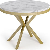 ESSTISCH Dina runder ausziehbarer, Marmor Weiß 90-170/90/76 cm - Ecru/Goldfarben, Holzwerkstoff/Metall (90/90/76cm) - WFL GROUP