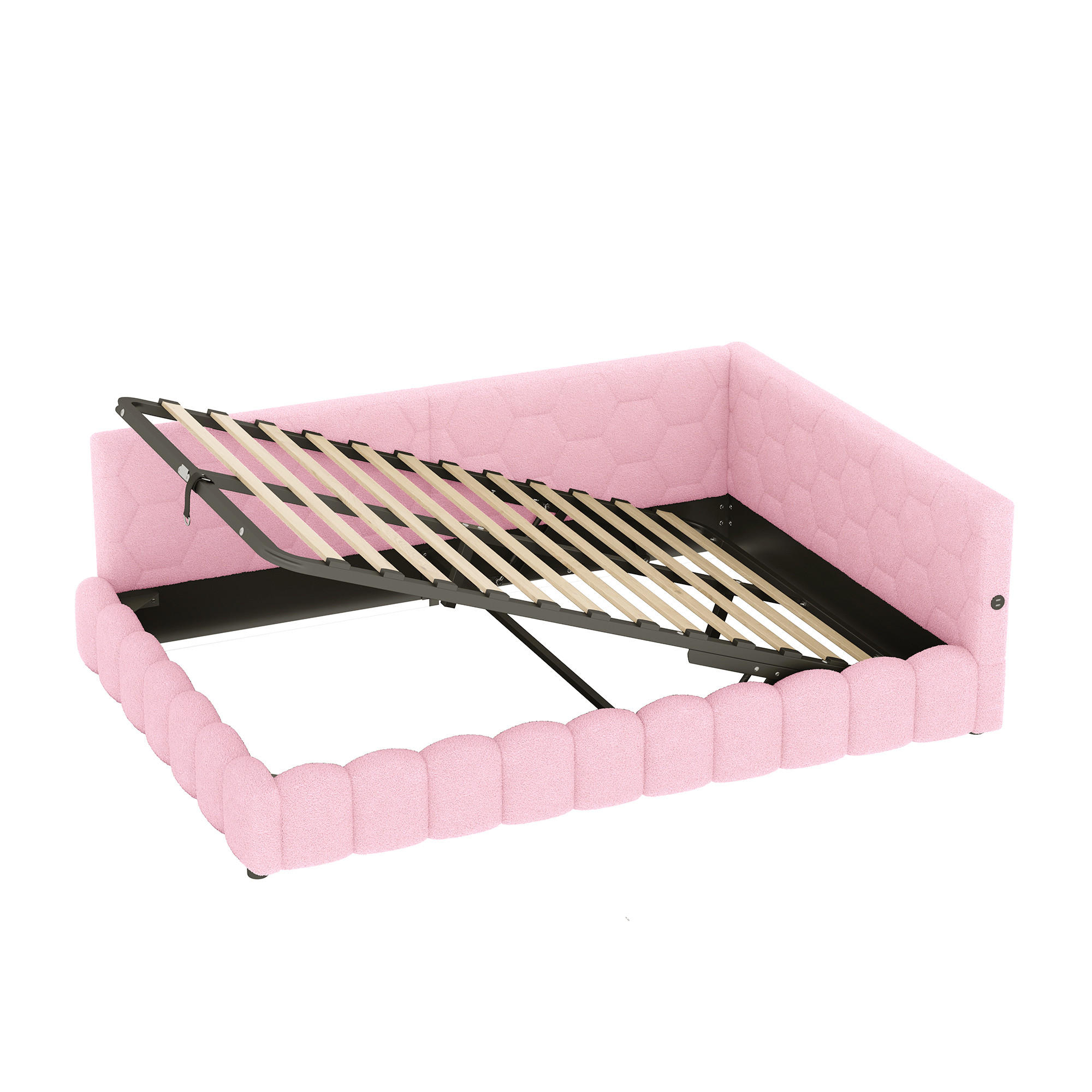 POLSTERBETT 140x200cm mit USB-Anschluss, Typ-C- Rosa - Pink, Holz/Textil (140/200cm) - KOMHTOM