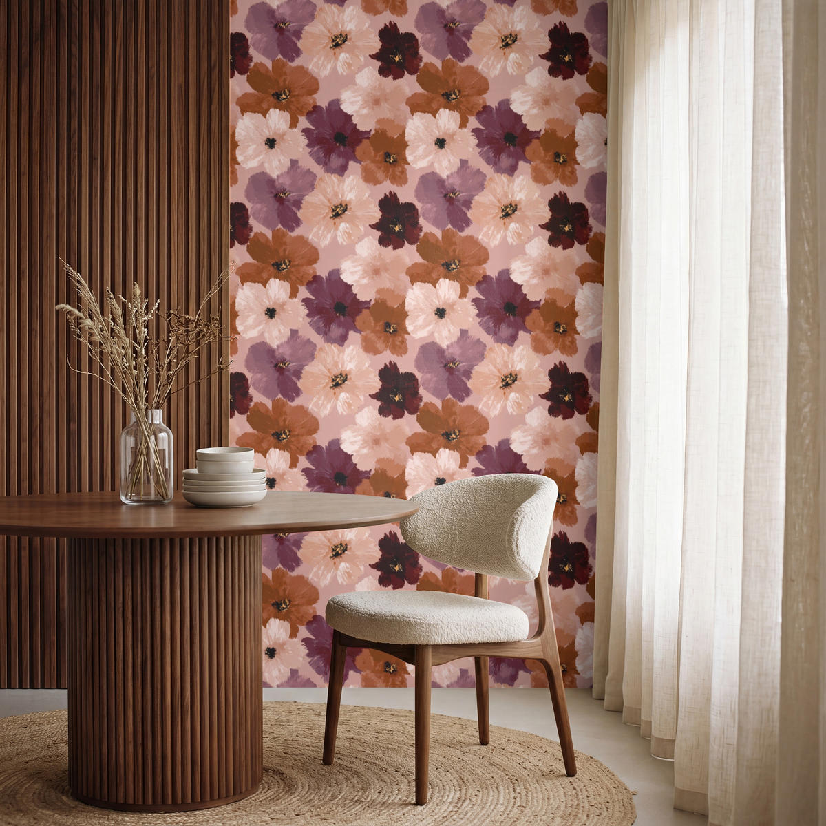 TAPETE - Blumen - Abstrakt - Erdtöne - 160x260 cm - Multicolor, Papier (160/260cm) - OnlyWow