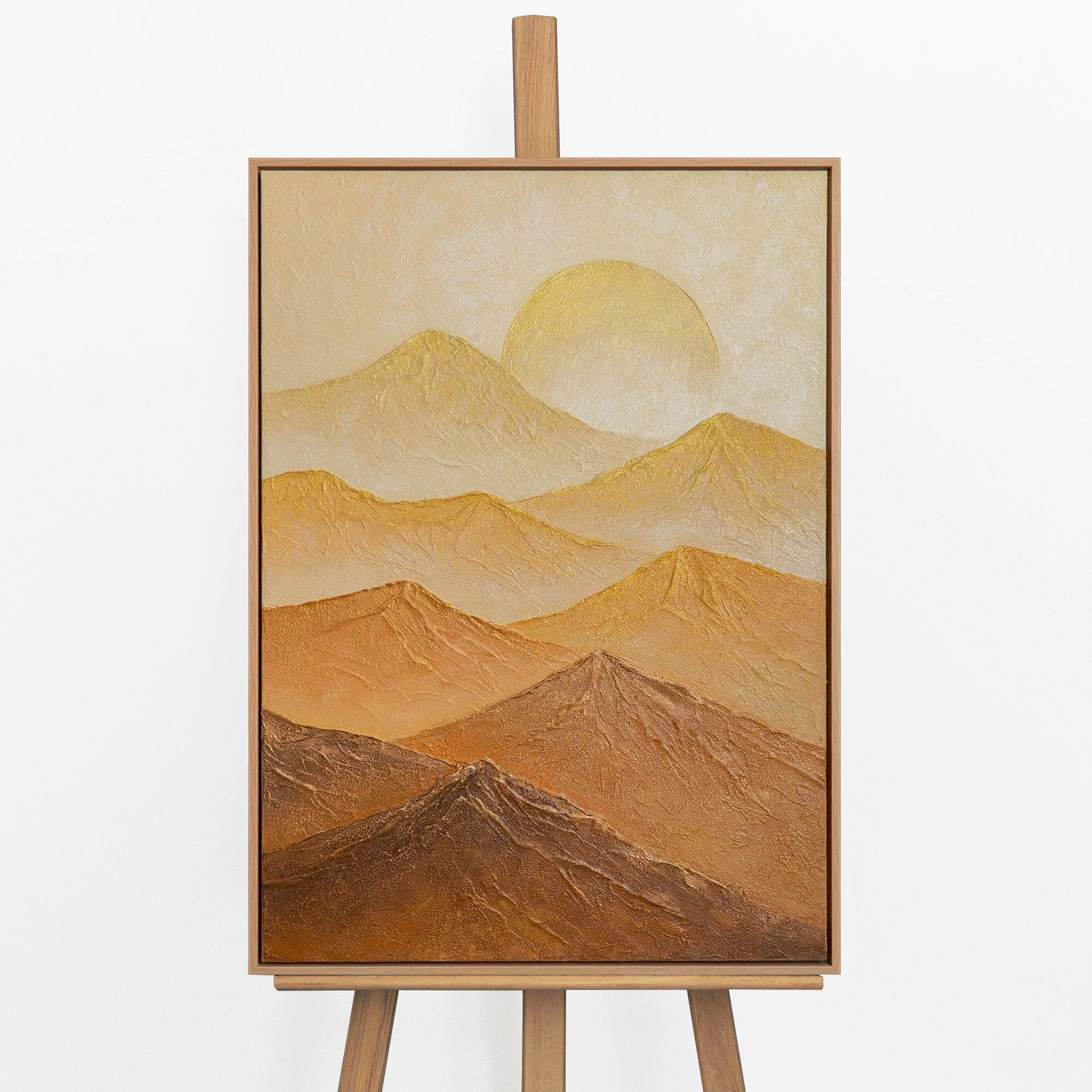 GEMÄLDE Sonnenberge Schattenfugenrahmen Eichefarben 70x50 cm - Eichefarben, Holz (70/50cm) - YS-art gallery