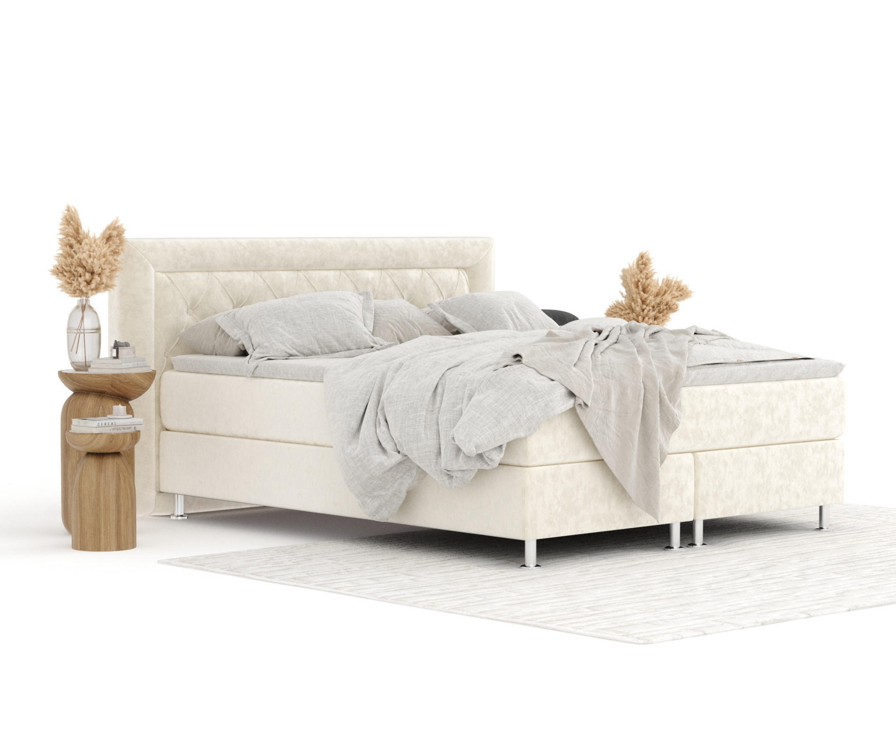 BOXSPRINGBETT Lavello Creme 160/200 cm mit Latex-Topper - Silberfarben/Creme, Holz/Holzwerkstoff (160/200cm) - Maison de Reve