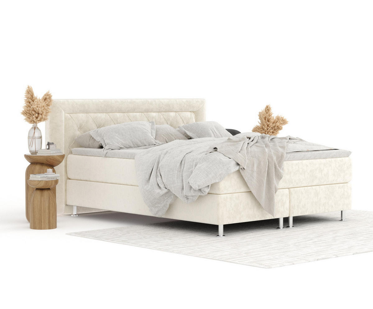 BOXSPRINGBETT Lavello Creme 160/200 cm mit Latex-Topper - Silberfarben/Creme, Holz/Holzwerkstoff (160/200cm) - Maison de Reve