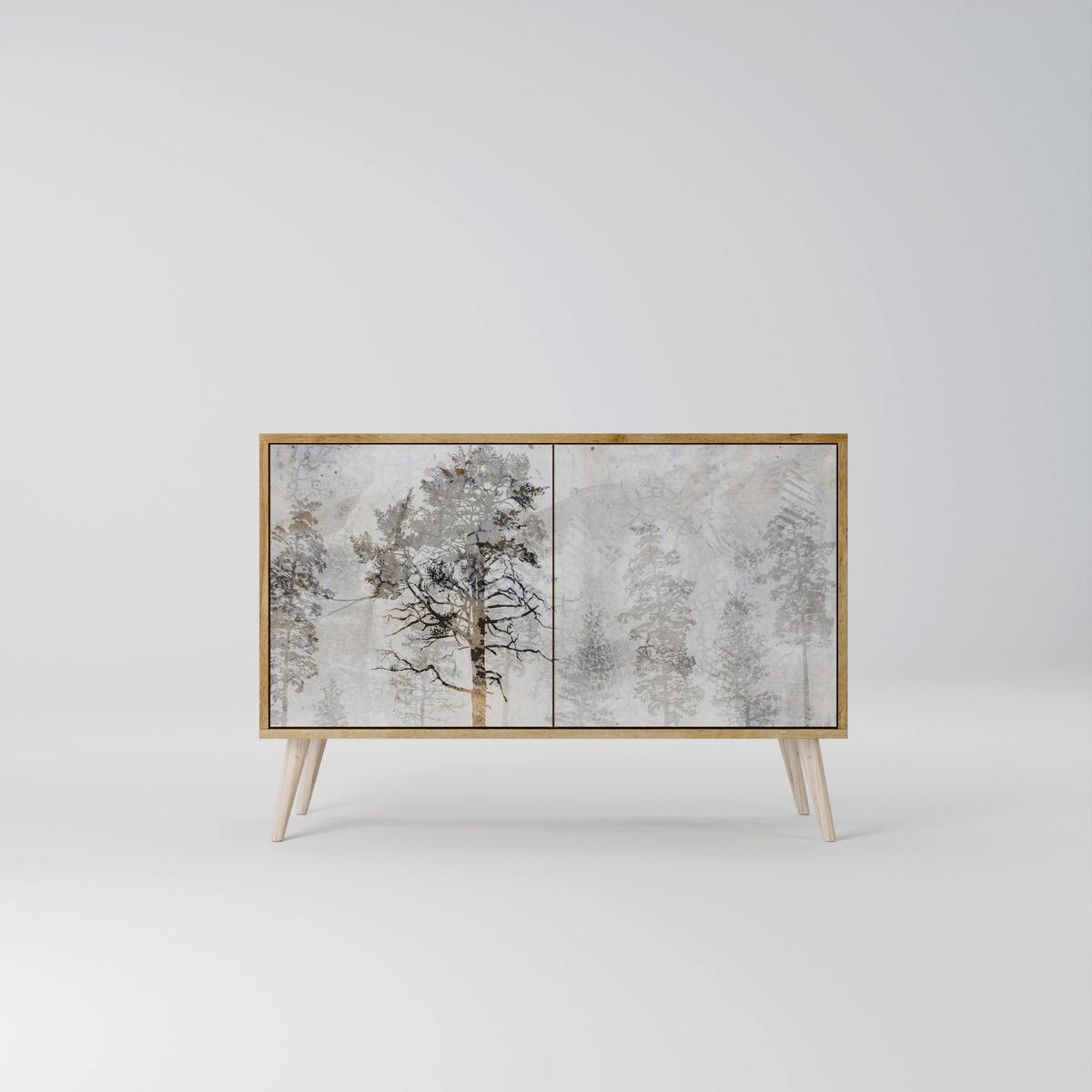 SIDEBOARD FADE IN THE TREES, Eicheneffekt, 111x42x77,5 cm, 2 Türen - Eichefarben/Buchefarben, Holzwerkstoff/Buchenholz (111/77.5/42cm) - SpaceRebels